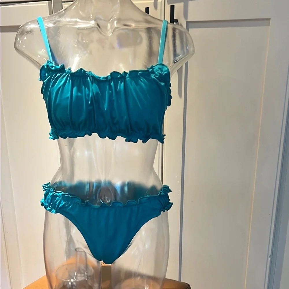Teal Ruffled Bikini Set - Picture 2 of 10